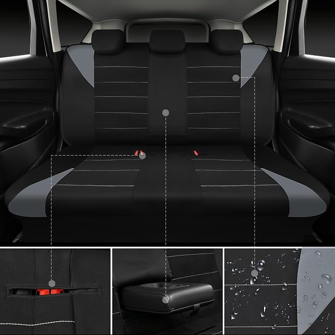 CAR PASS Waterproof Car Seat Covers Full Sets, Universal Fit Seat Covers for Cars, EVA Neoprene Seat Cover Set Full Sets, Interior Covers for Auto SUV,Vans,sedans, Trucks,(Black and Gray) - Image 3