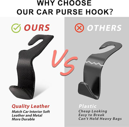 Car Headrest Hooks, 2 Pack Leather Car Purse Holder, Car Back Seat Organizer for Purse Coats Umbrellas Groceries - Image 3