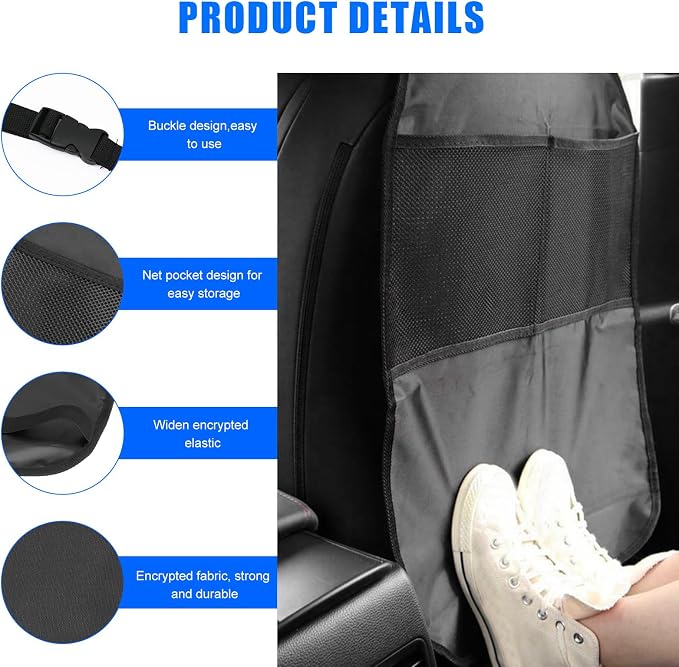 2 PCS Back Seat Cover for Kids, Car Kick Mat Seat Protector with 2 Storage Pockets, Premium Water Resistant Backseat Kick Mats Protect Vehicle from Dirt, Mud, Scratches - Image 3