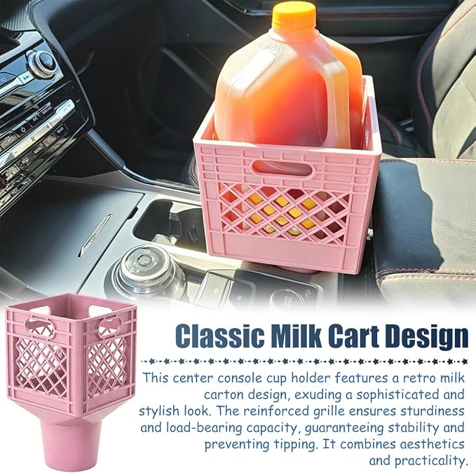 Half Gallon Car Cup Holder Expander, Pink | milk crate style, square drink jug fit, anti-spill mount, car interior accessories - Image 4