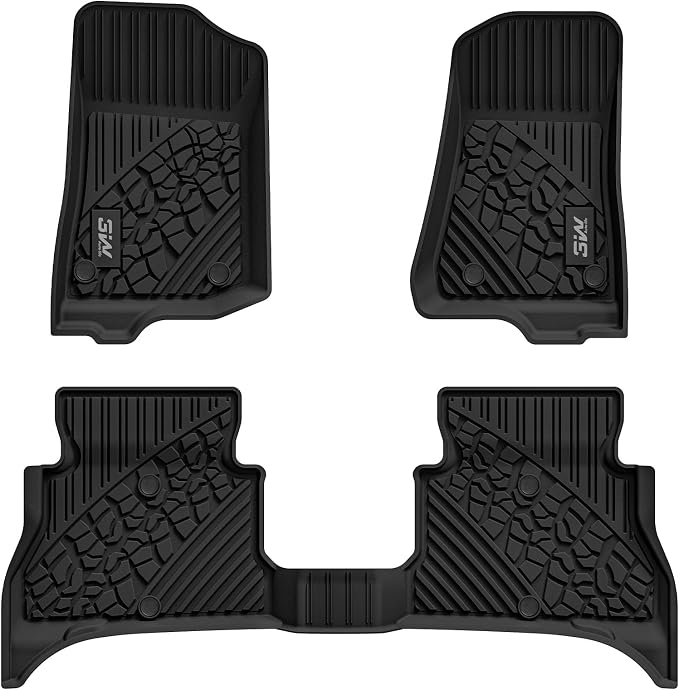 3W Floor Mats for Jeep Wrangler 4XE 2021-2026 Hybrid 4 Door (Non JL/JK) | Black All-Weather TPE Floor Liner for 1st and 2nd Row Full Set Car Mats, Grey Logo by 3W