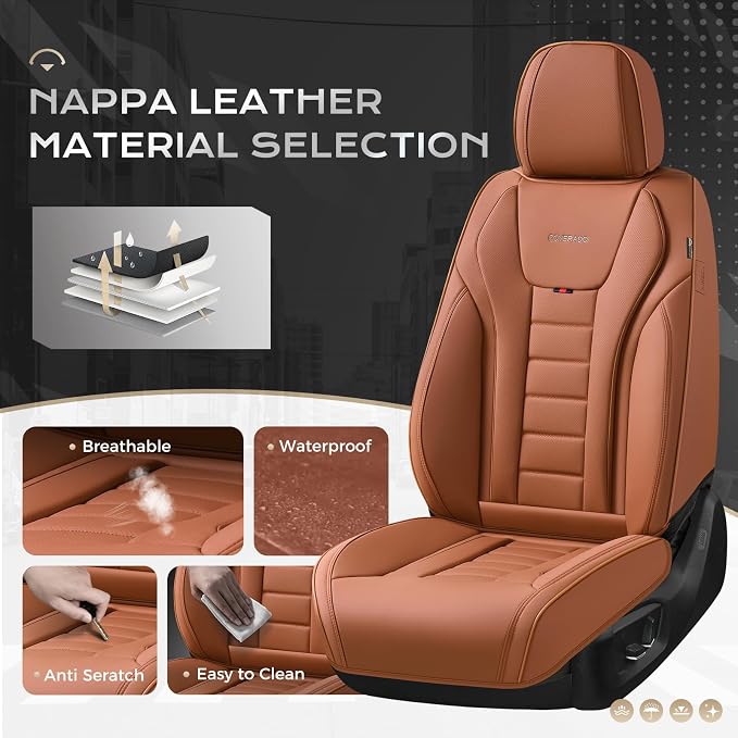 Coverado Car Seat Covers Full Set, Seat Covers for Cars, Front Seat Covers and Back Seat Cover Waterproof Leather Automotive Seat Cover, Universal Car Interior Protectors Cushion for Most Cars - Image 2