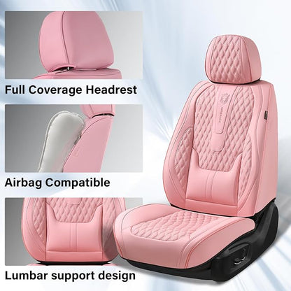 Coverado Seat Covers Front Seats, Pink Car Seat Cover with Lumbar Support, Waterproof Car Seat Cushion, Front Car Seat Covers Leatherette Car Seat Protector Universal Fit Most Cars - Image 3