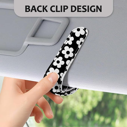 2 Pack Magnetic Leather Sunglass Holder, Universal Magnetic Car Eyeglass Hanger Clip for Different Size Eyeglasses, Car Visor Accessories (Black White Floral) - Image 4
