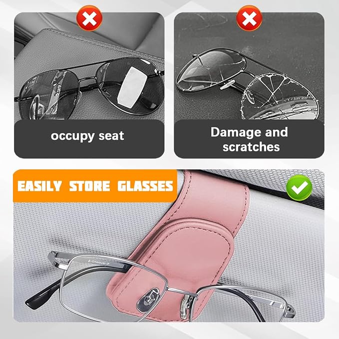 Sunglasses Holder for Car Visor, Microfiber Leather Magnetic Sun Visor Eyeglasses Hanger & Ticket Card Clip, Multi-Function Automotive Interior Glasses Mount, Universal Fit (Pink) - Image 5