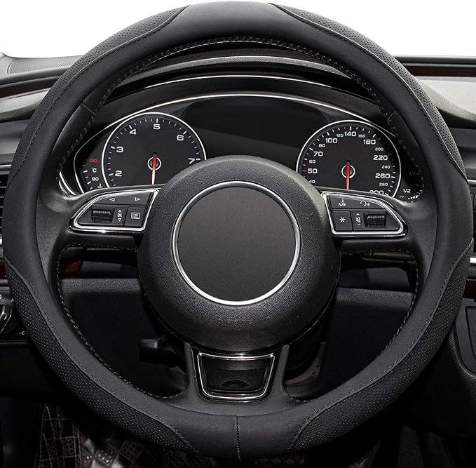 Car Steering Wheel Cover,14.5-15 Inch Black Universal Microfiber Leather Covers Breathable Anti-Slip Odorless Steering Wheels Accessories for Men Women - Image 2