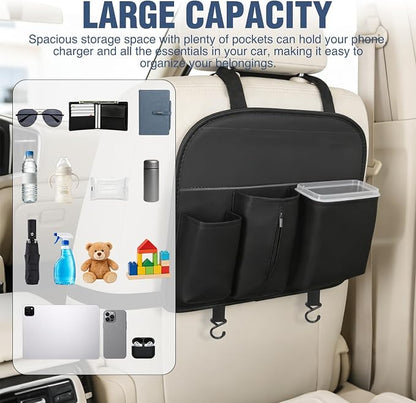 Nilight Car Seat Back Organizer 1PC Black PU Leather Universal | Removable Inner Bucket Tissue Box Mesh Pockets Waterproof Hanging Storage Bag for Cars Vans SUVs MPVs Pickup Trucks - Image 5