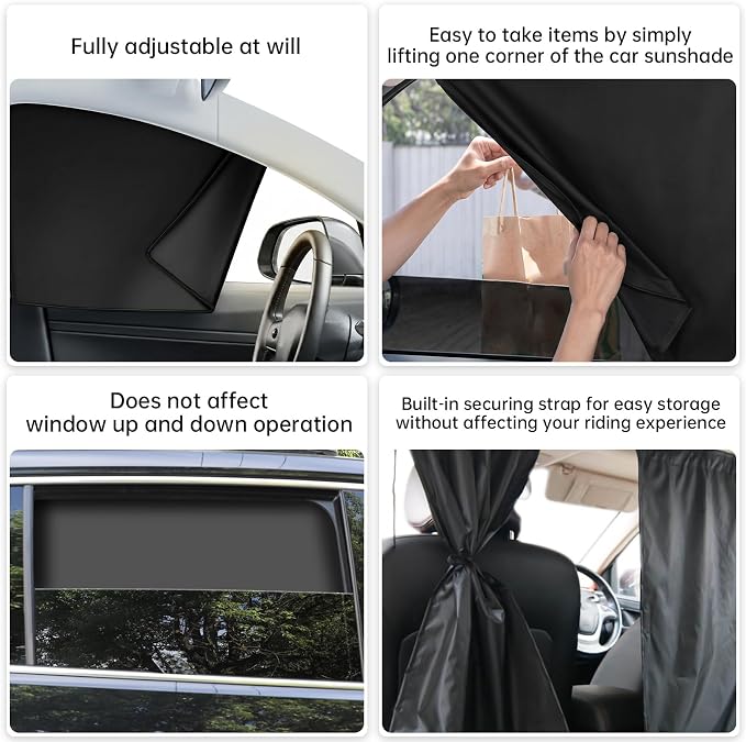 4 Car Window Shades & 1 Privacy Partition Curtain, Magnetic, Block Light | UV Protection, Keeps Cooler, Universal Size, Protect Privacy, Heat Insulation, Adjustable Privacy Curtain for Car SUV Truck - Image 8