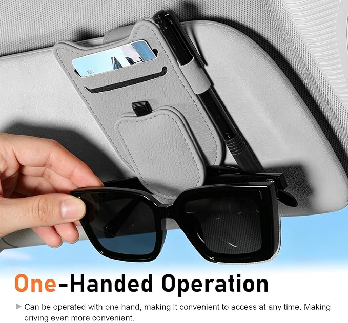 Sunglass Holder for Car, Leather Clip Sun Visor Sunglass Holder, Multi-functional Ticket Card Clip Organizer, Universal Visor Accessories, for Most Cars (Gray) - Image 4