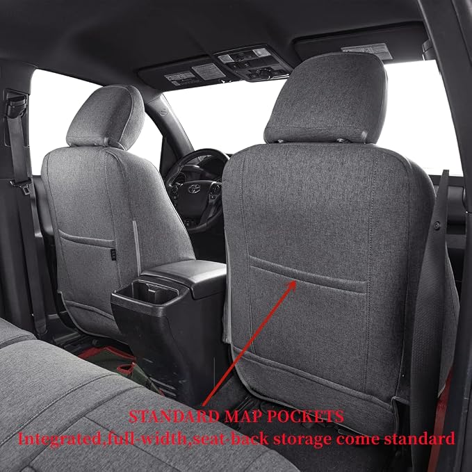 Custom Fit Seat Covers for 2016-2023 Toyota Tacoma Double Cab/Crew Cab SR,SR5,TRD Off Road,TRD Pro,TRD Sport,Limited,Fully Covered,UV Resistant Polyester Seat Protector (Full Set,Gray) - Image 3