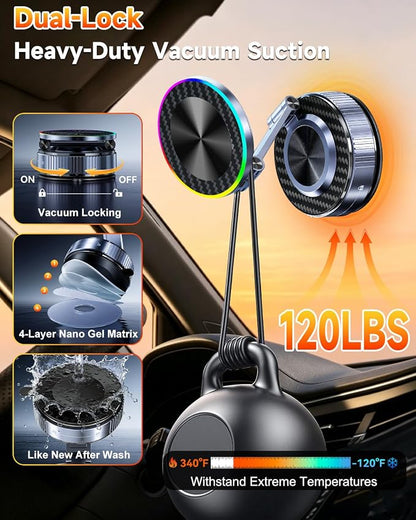 for MagSafe Car Mount Charger, 15W Fast Charging Magnetic Wireless Car Charger, Vacuum Magnetic Phone Holder [120LBS Ultra Suction Cup & 3800gf Magnet ] 780° Dashboard Car Bracket for iPhone & Android - Image 5