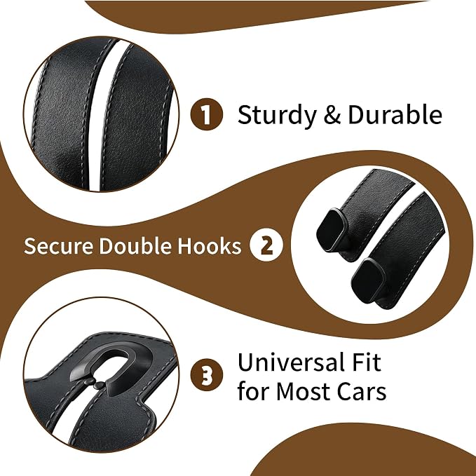 Car Seat Headrest Hooks, 4 Pack Universal Purse Hook for Car, Bag Holder with Double Hooks, Back Seat Storage Organizer for Purses, Handbags, Grocery - Image 4