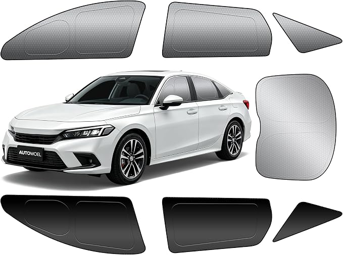 Honda Civic Side Window Sun Shade, OEM Laser-Cut Custom Fit Graphene Honeycomb Heat Blocking Privacy Cover, Car Shades for Side Windows, for Baby Kids Pets, Hot Summer Travel, Rear Sunshade, 7PCS by AUTOWOEL