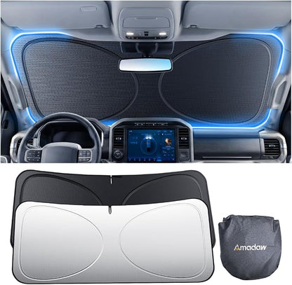 Truck Windshield Sun Shade for F150/Silverado/Tundra/RAM 1500/Sierra | Multi-Layer UV Block & Heat Insulation, Keeps Car Cool & Protects Interior, L (64" L x 34" W) by Amadaw