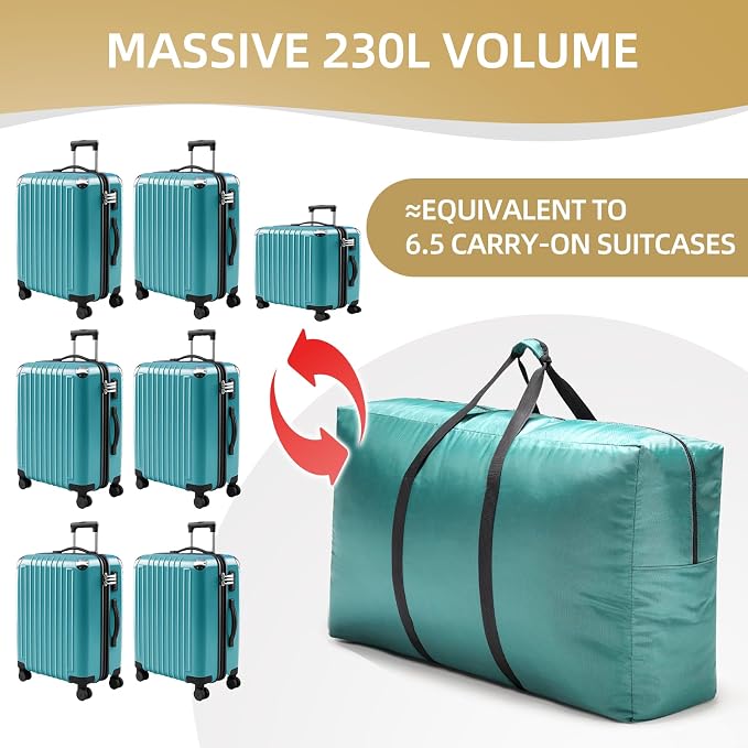 Extra Large travel duffel bag with Strong Handles, 230L Waterproof duffel bag, Durable Zippers, Extra Large Storage Totes for Space Saving and Moving Supplies, Green - Image 7