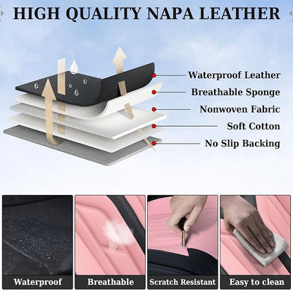 Coverado Front Seat Covers, Car Seat Covers Front Seats, Leather Seat Covers for Cars, Automotive Seat Covers Car Seat Protector Car Accessories Fit for Most Sedans SUV Pick-up Truck(Black&Pink) - Image 7