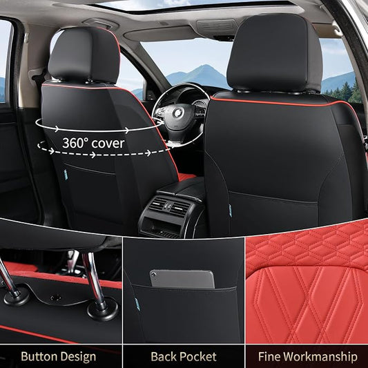 FLORICH Leather Front Seat Covers Red Car Seat Cover Breathable Waterproof Seat Cover for Cars Automotive Seat Covers 2 Front Seats Protector Universal Fit for Most Car Truck SUV, Black&Red - Image 2
