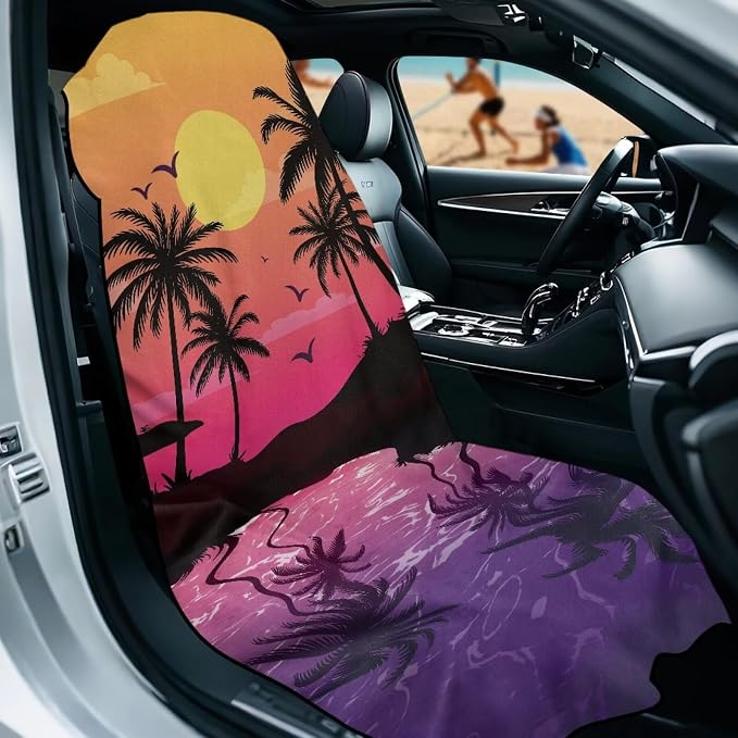 Sunset Palm Trees Car Towel Seat Cover Soft Breathable Car Seat Cover Protector with Storage Bag Easy to Installation Fits for SUV Vehicle Sedan Truck - Image 2