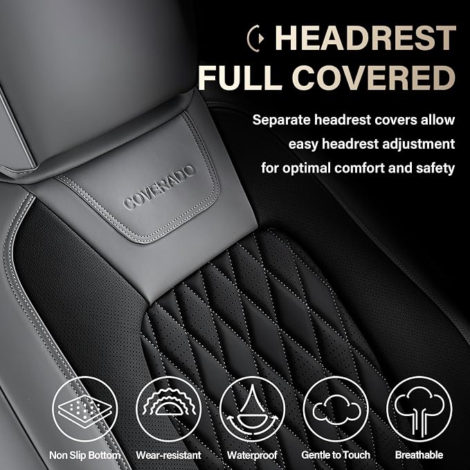 Coverado Premium Leather Truck Front Seat Covers – Custom Fit, Waterproof, Heavy Duty, Anti-Spill, Scratch Resistant Protector for Ford F150 2015-2026, F250-F450, BGray - Image 4