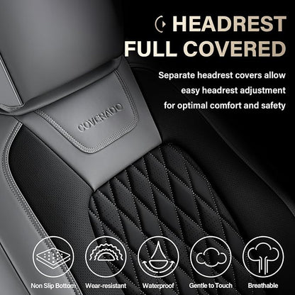 Coverado Premium Leather Truck Front Seat Covers – Custom Fit, Waterproof, Heavy Duty, Anti-Spill, Scratch Resistant Protector for Ford F150 2015-2026, F250-F450, BGray - Image 4