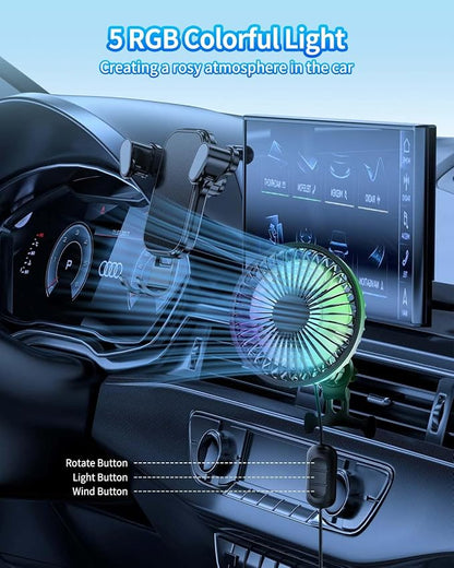 Car Fan, Portable Cooling Fan with Adjustable 3 Speed Wind and 5 RGB Light, Rotatable 360° Automatic Oscillating,Quiet operation, USB Powered, Air Circulation for Vehicle, Van, Truck, SUV - Image 6