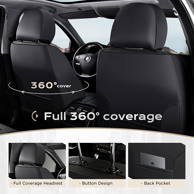 Coverado Nappa Leather Car Seat Covers Front Set, Luxury Waterproof Seat Protectors, Airbag Compatible Anti‑Slip Auto Seat Covers, Universal Fit for Most Cars SUVs Trucks Pickup Vehicles - Image 4