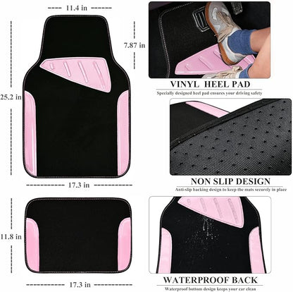 CAR PASS Jelly Waterproof Universal Fit Car Floor Mats, Girly Car Carpet Mats with Anti-Slip Nibbs Backing & Driver Heel Pad Fit for SUV, Vans, sedans, Cute car mats of 4pcs for Women (Pink) - Image 2