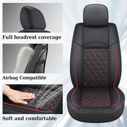 Coverado Leather Car Seat Covers, Waterproof Dooge Ram 1500 Seat Covers Compatible with 2002-2026 Dodge Ram 1500 2500 3500 with Flat Bench (Full Set, Black&Red line) - Image 3