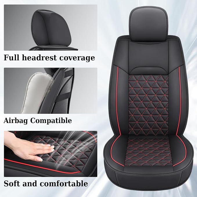 Coverado Seat Covers for Dodge Ram, Waterproof Front Car Seat Covers for Truck Compatible with 2002-2026 Dodge Ram 1500 2500 3500 Crew Double Mega Quad Cab(Black&Red line) - Image 3