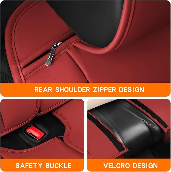 MINGBRON Front Car Seat Covers, Leather Car Seat Covers, Fit for Most Cars SUV and Most Sedan Red - Image 5