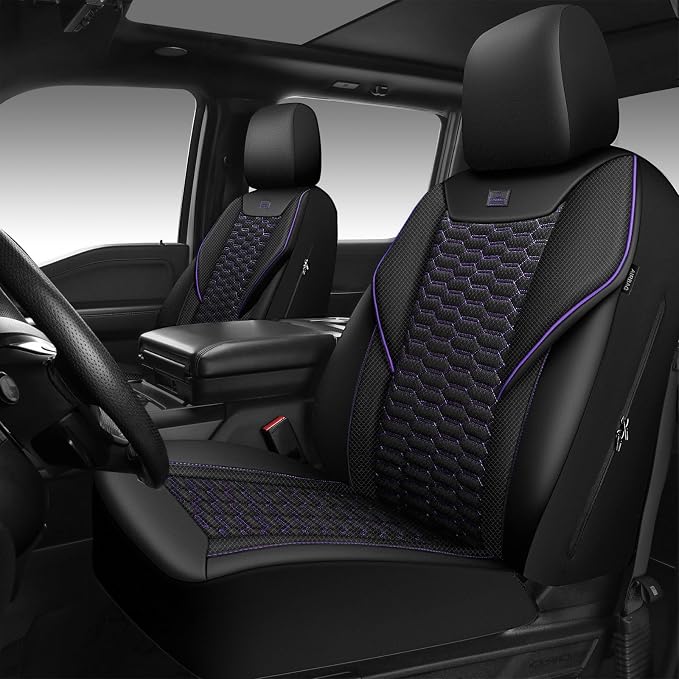 CAR PASS 3D Foam Mesh Leather Car Seat Covers Front Seats,Breathable Mesh Front Seat Covers for Women,Universal Fit for Cars SUV Truck Sedan Van Automotive,Armrest Airbag Compatible,Black and Purple by CARPASS