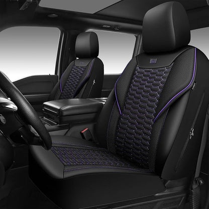 CAR PASS 3D Foam Mesh Leather Car Seat Covers Front Seats,Breathable Mesh Front Seat Covers for Women,Universal Fit for Cars SUV Truck Sedan Van Automotive,Armrest Airbag Compatible,Black and Purple by CARPASS