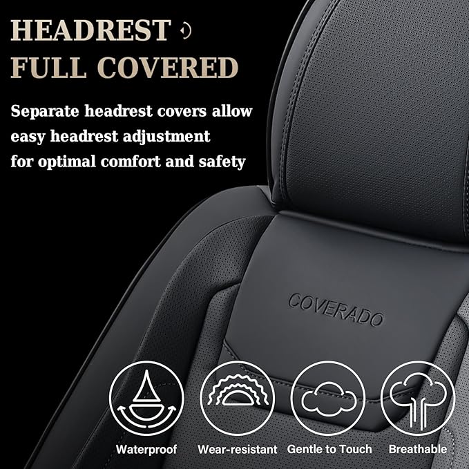 Coverado Car Seat Covers, Front Covers for Cars, Car Seat Cover Front Seats, Car Seat Protector Waterproof, Leather Car Seat Cushion, Universal Interior Covers Seat Protectors for Most Cars Black - Image 5
