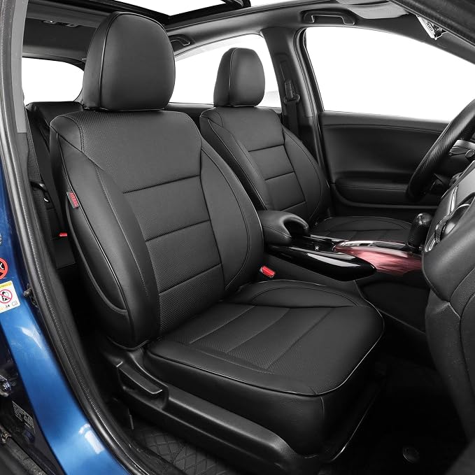 EKR Car Seat Covers for Honda HRV 2016-2018,Leatherette Full Set | Custom Fit for Honda HRV EX/EX-L/LX 2016-2018,Glove-Like Fit,Airbag Compatible,Easy Clean,Faux Leather(Black) by EKR