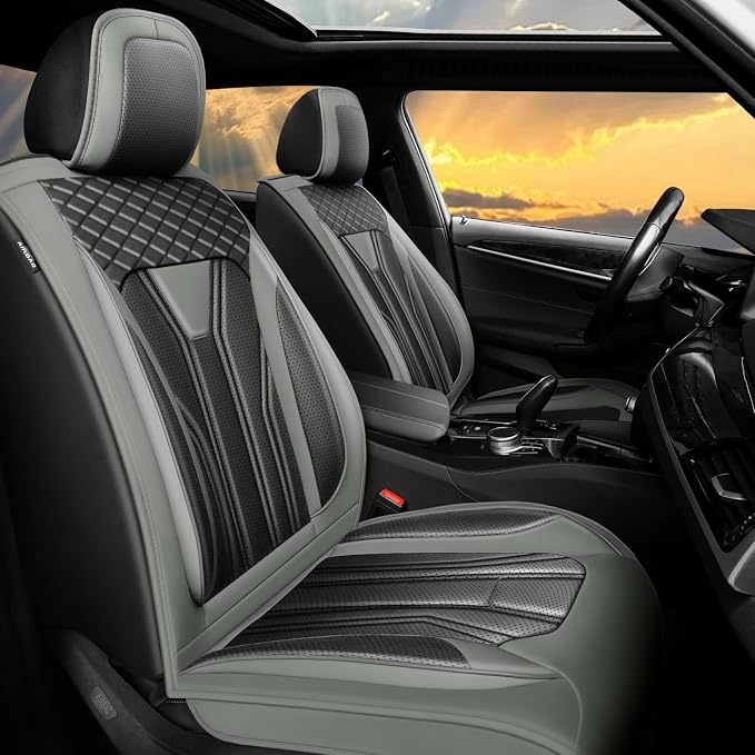 Fit Maxima Car Seat Covers Premium Leather for Nissan Maxima 2011-2025 2026. Waterproof， Breathable, Scratch-Resistant & All-Weather Seat Cushion Protector（Full Set,Gray&Black by Unknown