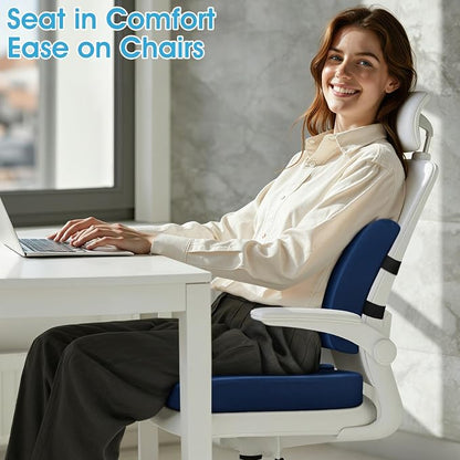 CushZone Seat Cushion and Lumbar Support Pillow for Office Chair, Blue | Ergonomic Memory Foam for Sciatica Pain Relief & Posture Correction, Non-Slip Chair Cushions for Car, Wheelchair and Travel - Image 6