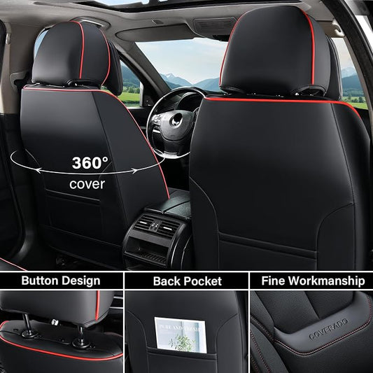 Coverado Car Seat Covers, Seat Covers for Cars, Waterproof Leather Auto Seat Protectors, Leather Car Seat Cushion, Car Interiors Accessories Universal Fit for Most Cars - Image 2