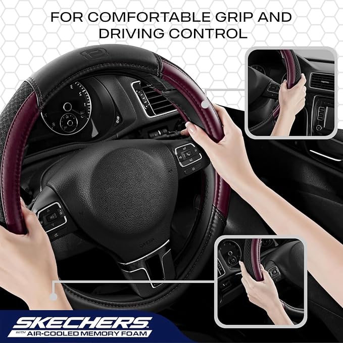 Skechers Air-Cooled Steering Wheel Cover,Leather Car Steering Wheel Cover Universal Fit 14" 1/2-15" Car Wheel Protector for Men Women Fit Suvs,Vans,Sedans,Car,Trucks,Brown - Image 5
