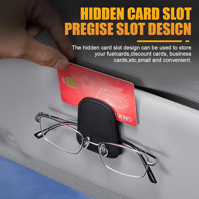 AICEL Sunglasses Holders for Car Sun Visor, Magnetic Clip, Light Gray | Leather Eyeglasses Hanger Mounter, Magnetic Glasses Holder and Ticket Card Clip, Car Accessories, Universal Fit - Image 4