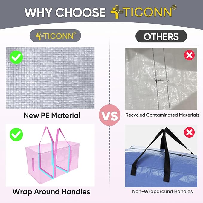 TICONN 4 Pack Extra Large Moving Bags Heavy Duty with Zippers & Carrying Handles, Durable Storage Bags Moving Boxes for Closet Organizers and Storage (4 Pack, Pink) - Image 4