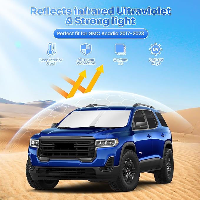 Canvcle Window Shades for 2017-2023 GMC Acadia Accessories Windshield Sun Shade Side Rear Window Covers Sunshade Sun Visor Shield Privacy Protection for Camping Keep Vehicle Cool Black 8PCS - Image 2