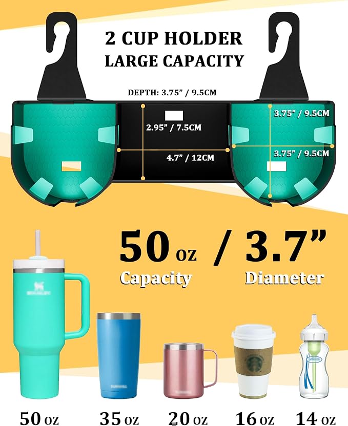 Car Headrest Backseat Cup Holder 3.7", Seat Back Organizer with Hooks | High Capacity 4 in 1 Seat Back Organizer, Multifunctional Storage for Car Travel Accessories Compatible with Most Vehicles - Image 4