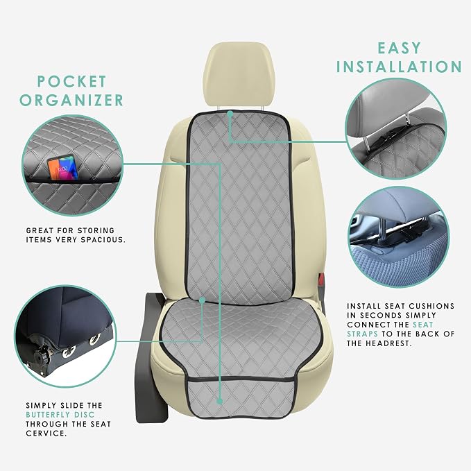 FH Group Car Seat Cushion – Neosupreme Single Front Seat Cover with Front Pockets, Airbag Compatible, Universal Fit Car Seat Cushion for Driver or Passenger Seat, SUV, Truck, Sedan & Van – Gray - Image 6