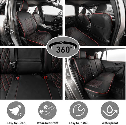 EKR Car Challenger Seat Covers 2008-2010,Leatherette Full Set | Custom Fit for Dodge Challenger 2008 2009 2010-Faux Leather(Black with Red Piping) - Image 3