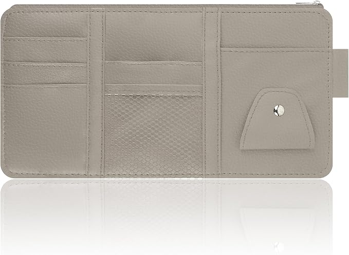 Car Visor Organizer with Sunglass Holder,Multi-Functional Car Sun Visor Organizer with Zipper for Cards,Money,Tickets,Leather Interior Accessories (Gray) - Image 7