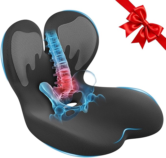 Thick Car Seat Cushion with Lumbar Support for Long Driving, Ergonomic Memory Foam Office Chair Cushion for Sciatica, Tailbone & Lower Back Relief, Ideal Gift for Drivers & Office Workers (White) by AEGISCOVER