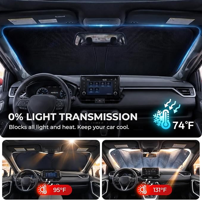 [2026 Upgraded] DooGooCoo Windshield Sun Shade for Toyota 4Runner 2017-2024 2025 [Cooling Ice-Crystal, 100% Sun Block ] Sunshade for Car Windshield 4runner Sun Shade, Custom Fit for 4 Runner. - Image 5
