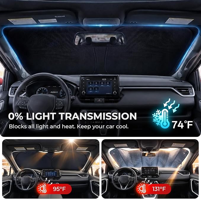 [2026 Upgraded] DooGooCoo Windshield Sun Shade for Chevy Equinox 2018-2025 2026 [Cooling Ice-Crystal, 100% Sun Block ] Sunshade for Car Windshield for Chevy Equinox Sun Shade, Custom Fit. - Image 5