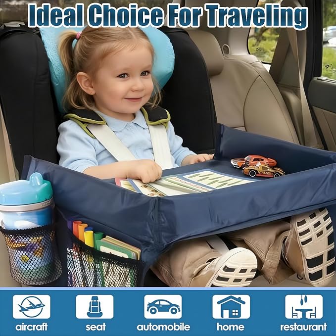 Kids Travel Tray for Car Seat - Toddler Road TripEssentials with Drawing Kit, Lap Desk Organizer for Car &Airplane - Image 5