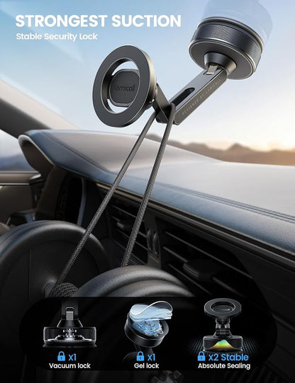 Lamicall Car Phone Holder Mount Ultra Nano Gel & 70+LBS Vacuum Suction Cup | 20X Strong Magnets 360° Phone Holders for Your Car Dashboard Windshield Car Mount for iPhone 17 16 15 Pro Max S26 S25 Black - Image 4